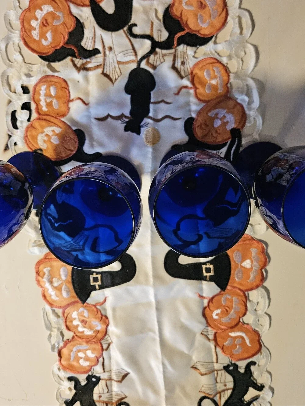 Vintage Cobalt Blue Wine Goblets / Water Glasses - Set of 4